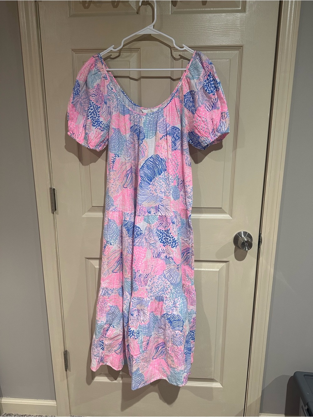 Lilly Pulitzer Pink & Blue Zemini Maxi Coverup Puff-Sleeve Dress